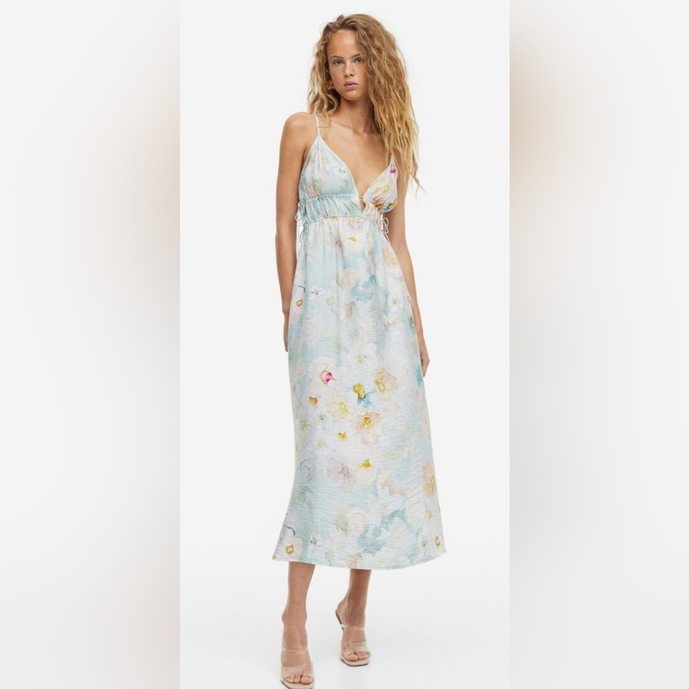 Floral Watercolor Midi Dress in Pastel Blue